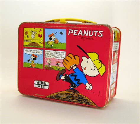 old metal snoopy lunch box|vintage peanuts lunch box.